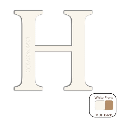 White Painted MDF Wooden Letters - Cambria Font 2cm - 30cm - Laserworksuk