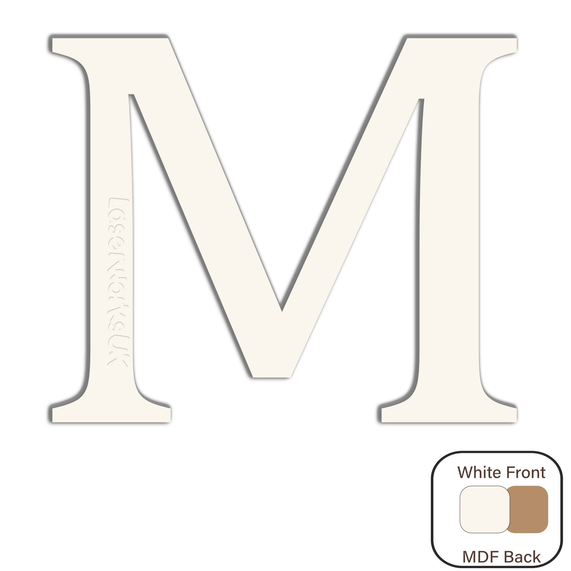 White Painted MDF Wooden Letters - Cambria Font 2cm - 30cm - Laserworksuk