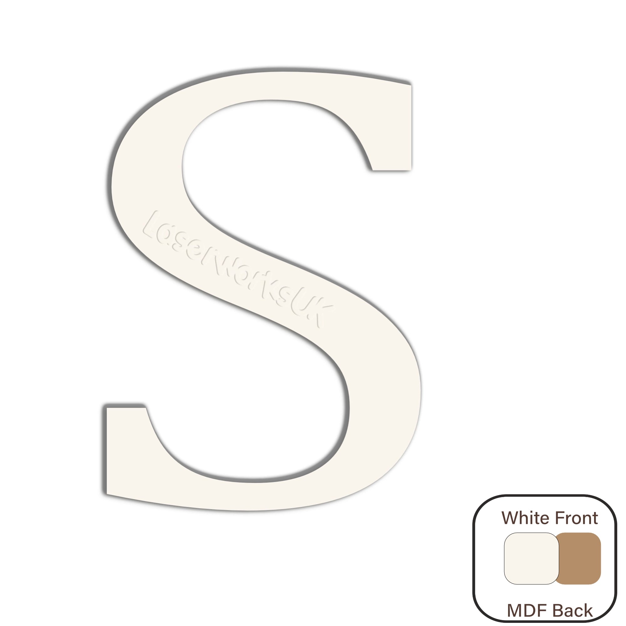 White Painted MDF Wooden Letters - Cambria Font 2cm - 30cm - Laserworksuk