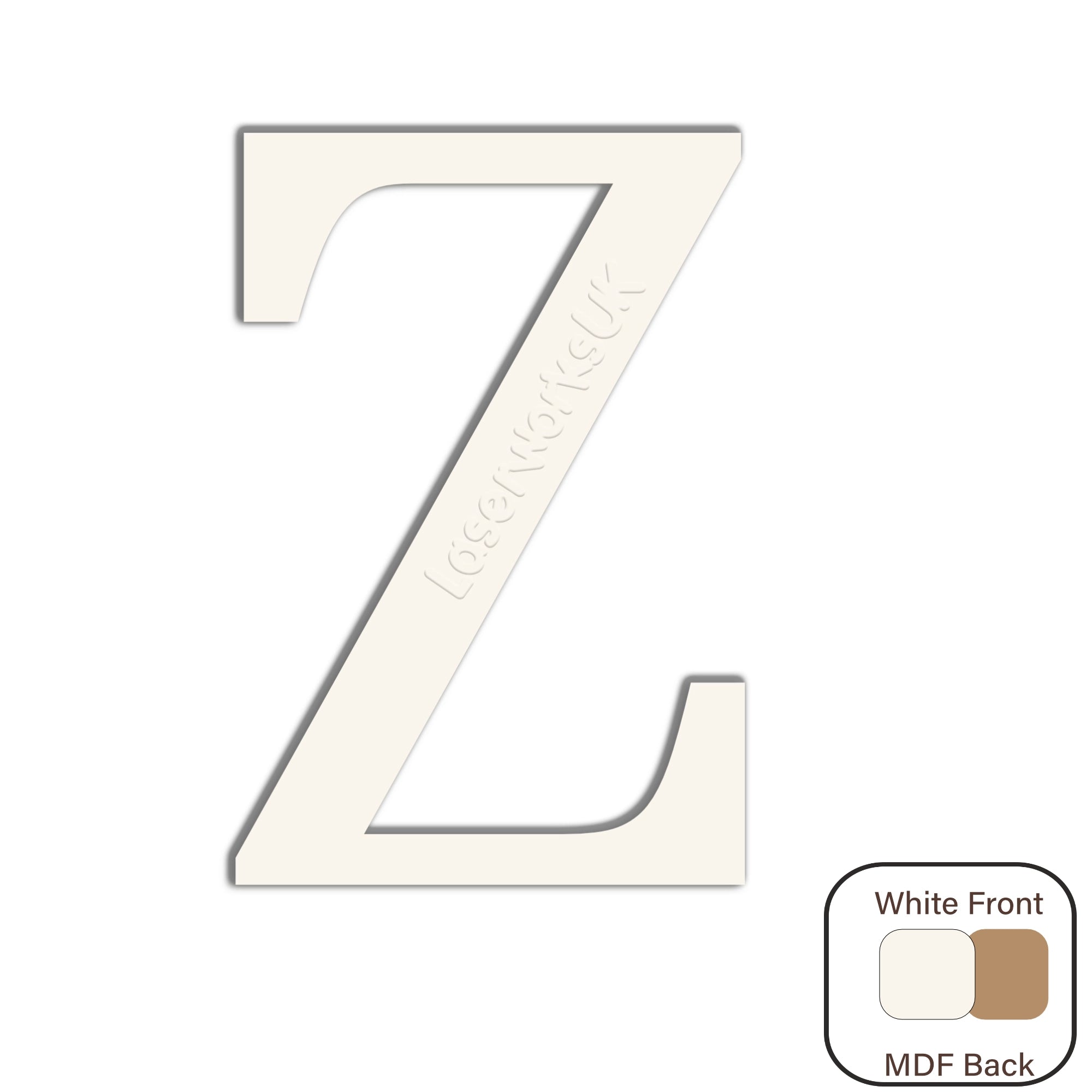 White Painted MDF Wooden Letters - Cambria Font 2cm - 30cm - Laserworksuk