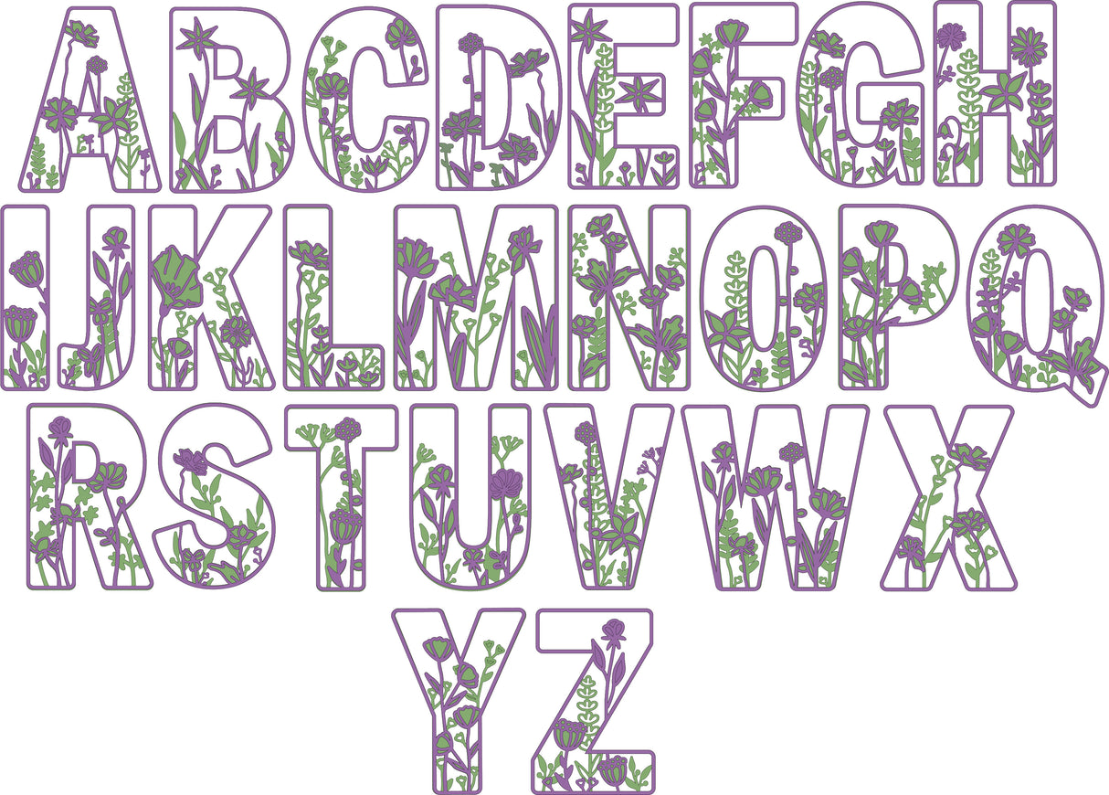 Wild Flower Alphabet Theme Layered Letters - Full Alphabet Available - LaserworksUK