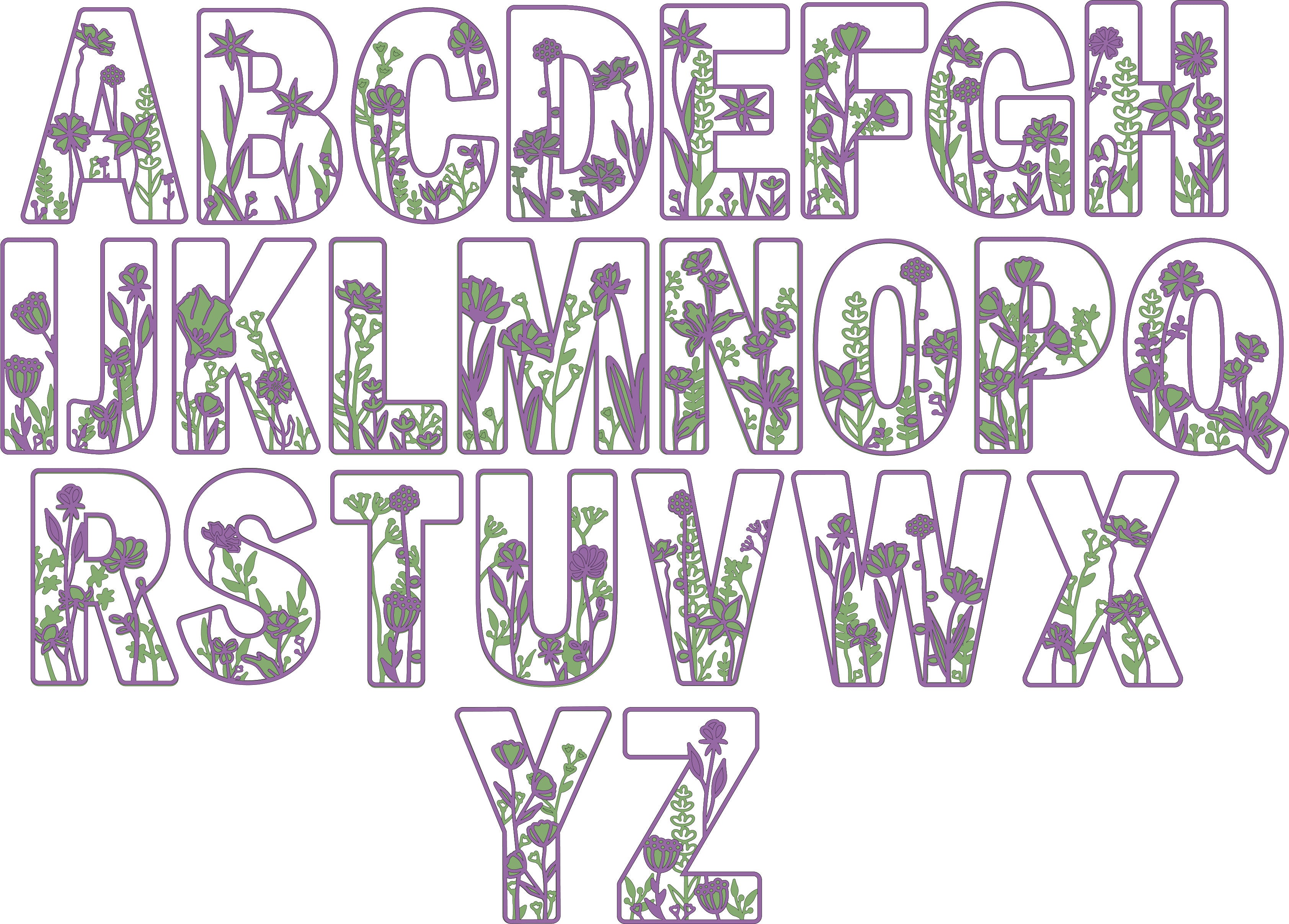 Wild Flower Alphabet Theme Layered Letters - Full Alphabet Available - LaserworksUK