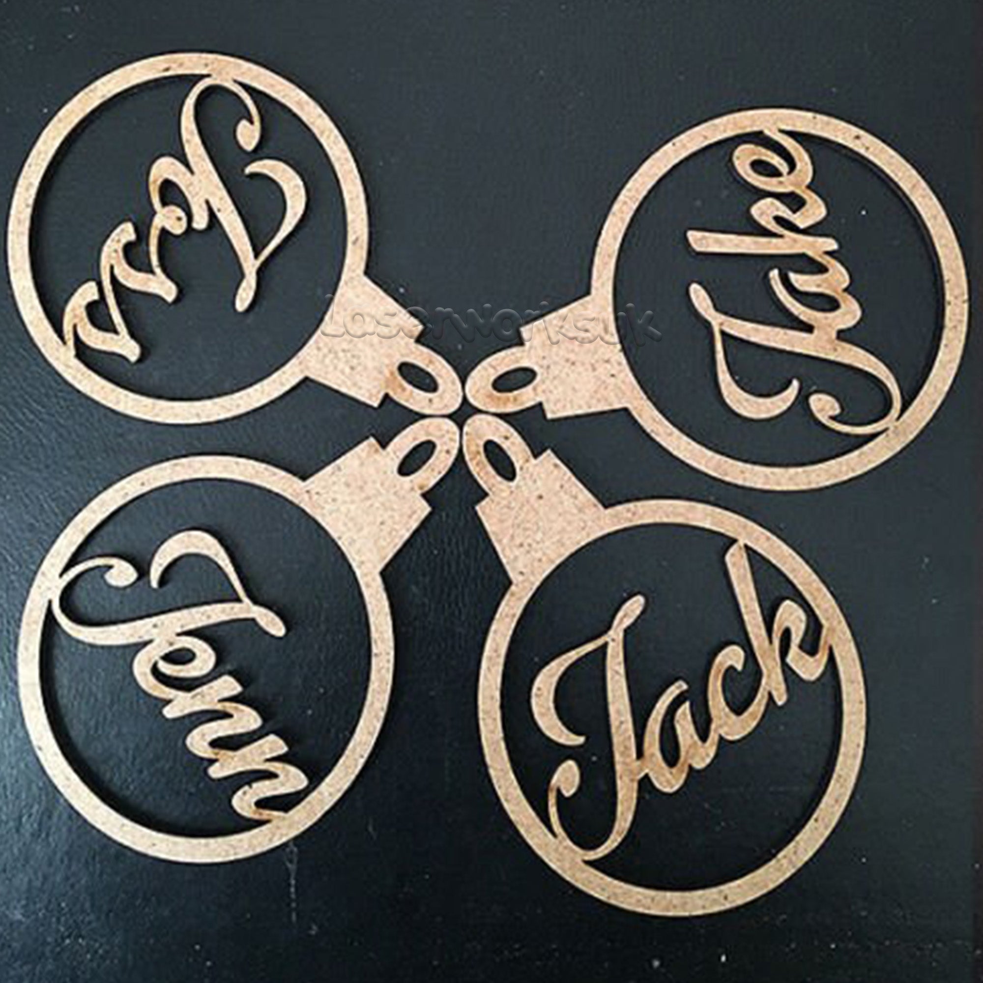 4 Personalised Named Baubles - Christmas Tree Decorations - LaserworksUK