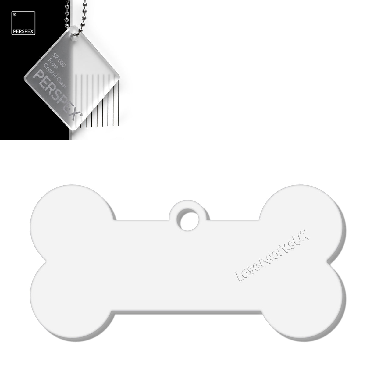 Acrylic Dog Bone Keyring - Multi Colours Blank Tags - Laserworksuk