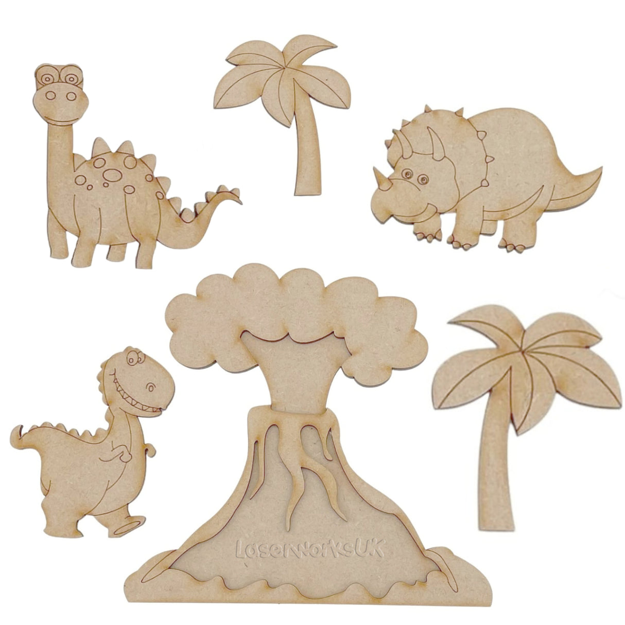 Dinosaur Volcano Scene - Cartoon Dinosaur Set - LaserworksUK