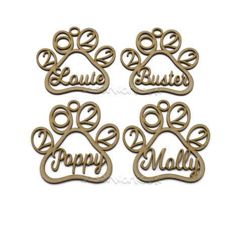 Personalised Dog Paw Christmas Bauble - Xmas Tree Decorations - LaserworksUK