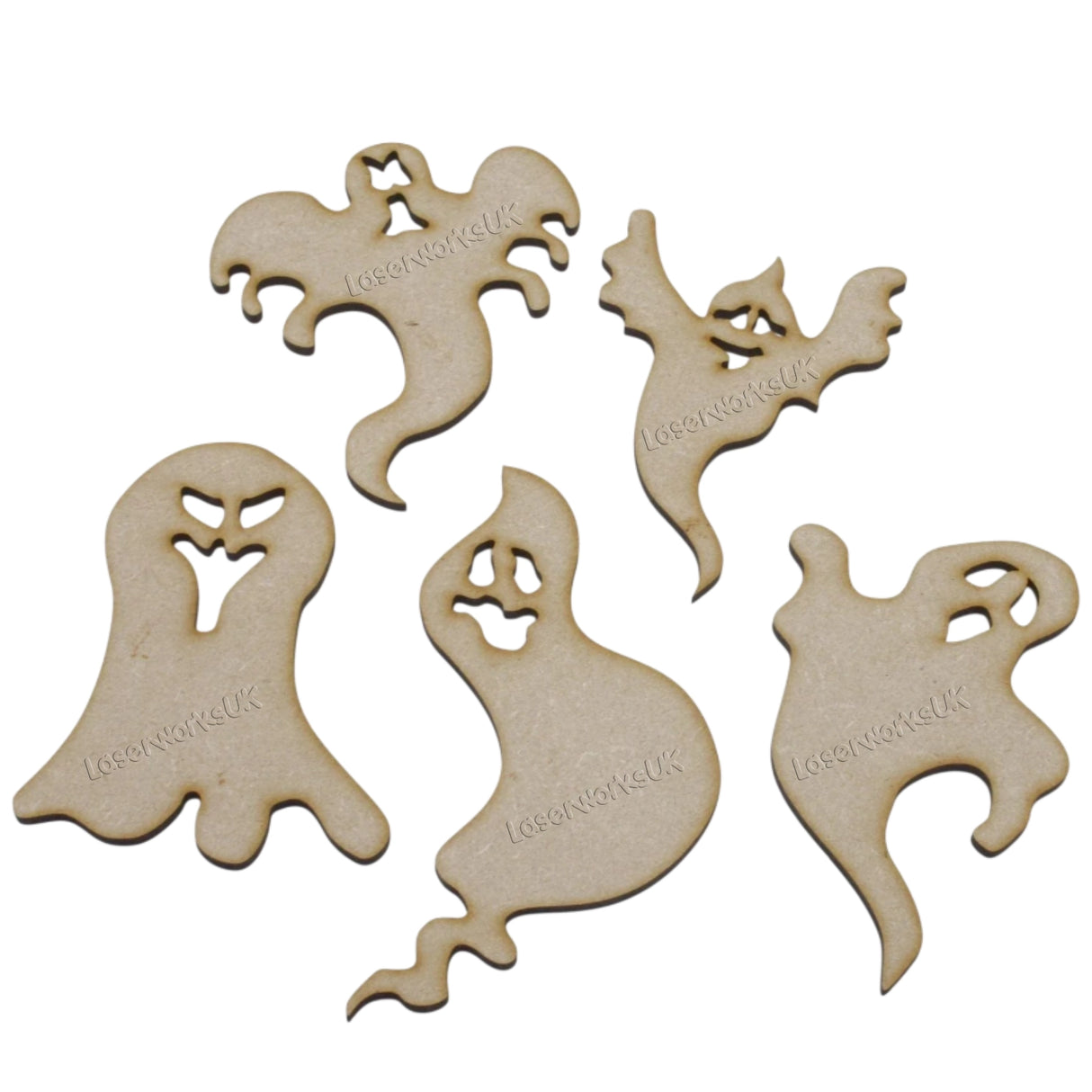 5x Halloween Spooky Ghosts, Laser Cut MDF Shapes - LaserworksUK