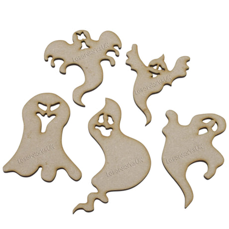 5x Halloween Spooky Ghosts, Laser Cut MDF Shapes - LaserworksUK