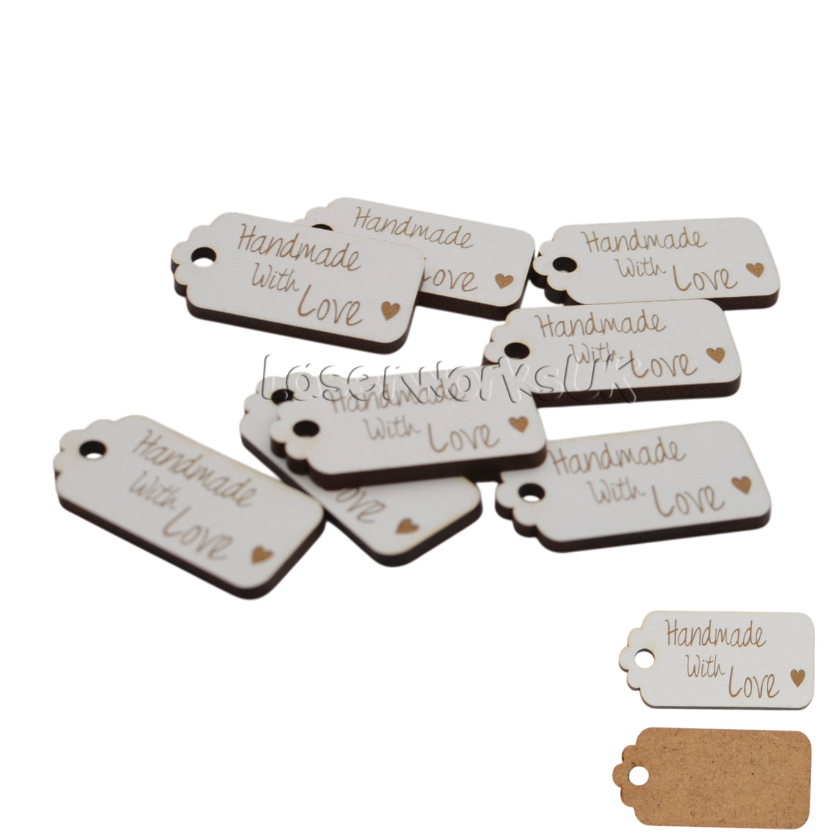 10 Handmade with love Gift Tags - Engraved Gift Tags - Laserworksuk