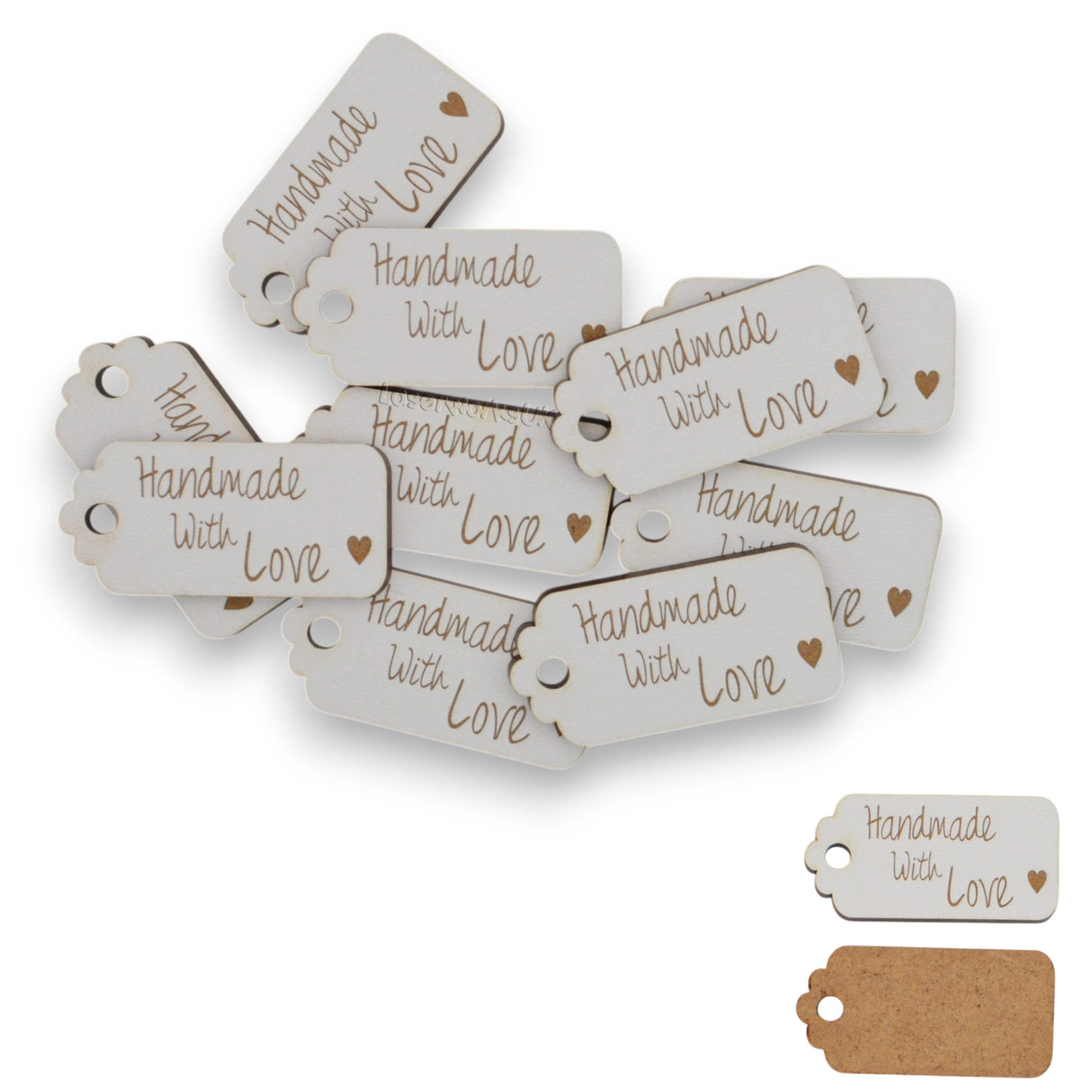 10 Handmade with love Gift Tags - Engraved Gift Tags - Laserworksuk