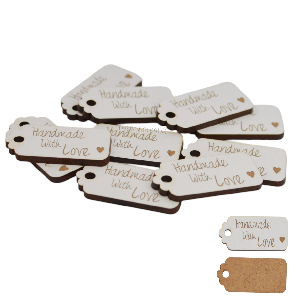 10 Handmade with love Gift Tags - Engraved Gift Tags - Laserworksuk