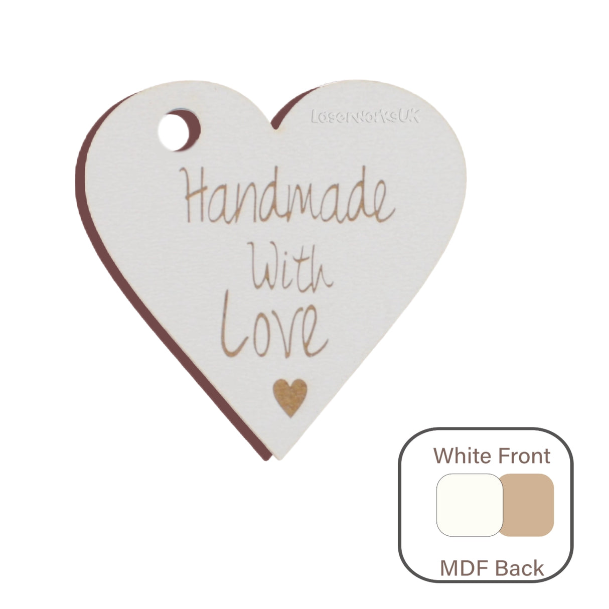 10 x Handmade with love Gift Tags - Engraved Hearts - Laserworksuk