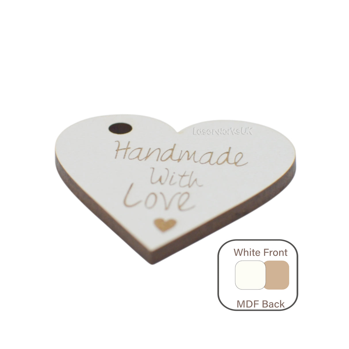 10 x Handmade with love Gift Tags - Engraved Hearts - Laserworksuk