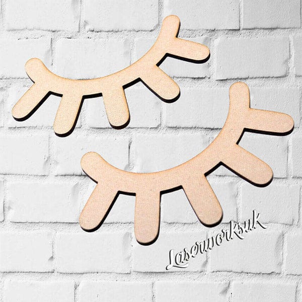 2 x MDF Wooden Eyelashes Closed Sleepy Eyes - LaserworksUK