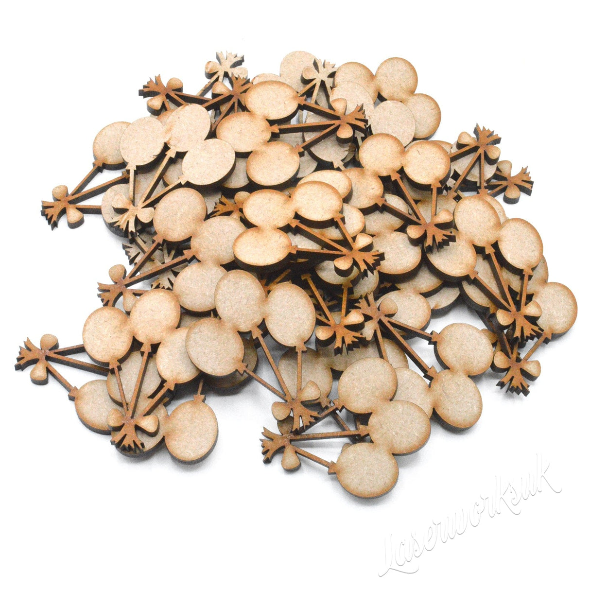 12 x Wooden MDF Birthday Balloon Craft Shapes - LaserworksUK