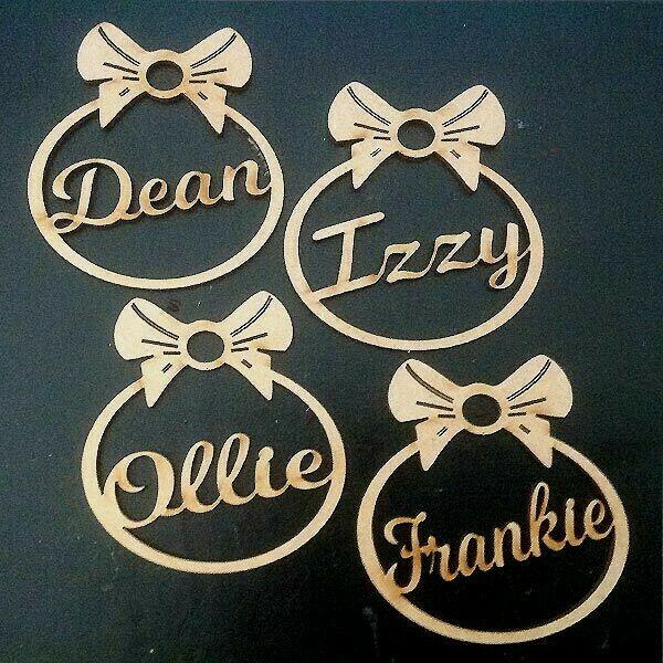 4 x Personalised Christmas Tree Bow Style Decoration Baubles - LaserworksUK