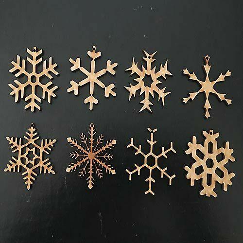 8 x Wooden Christmas Snowflakes - Hanging Bauble - Tree Decorations Shapes Craft - LaserworksUK