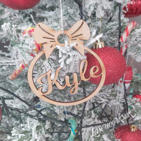 Bow Shape Christmas Bauble - Personalised With Name - LaserworksUK