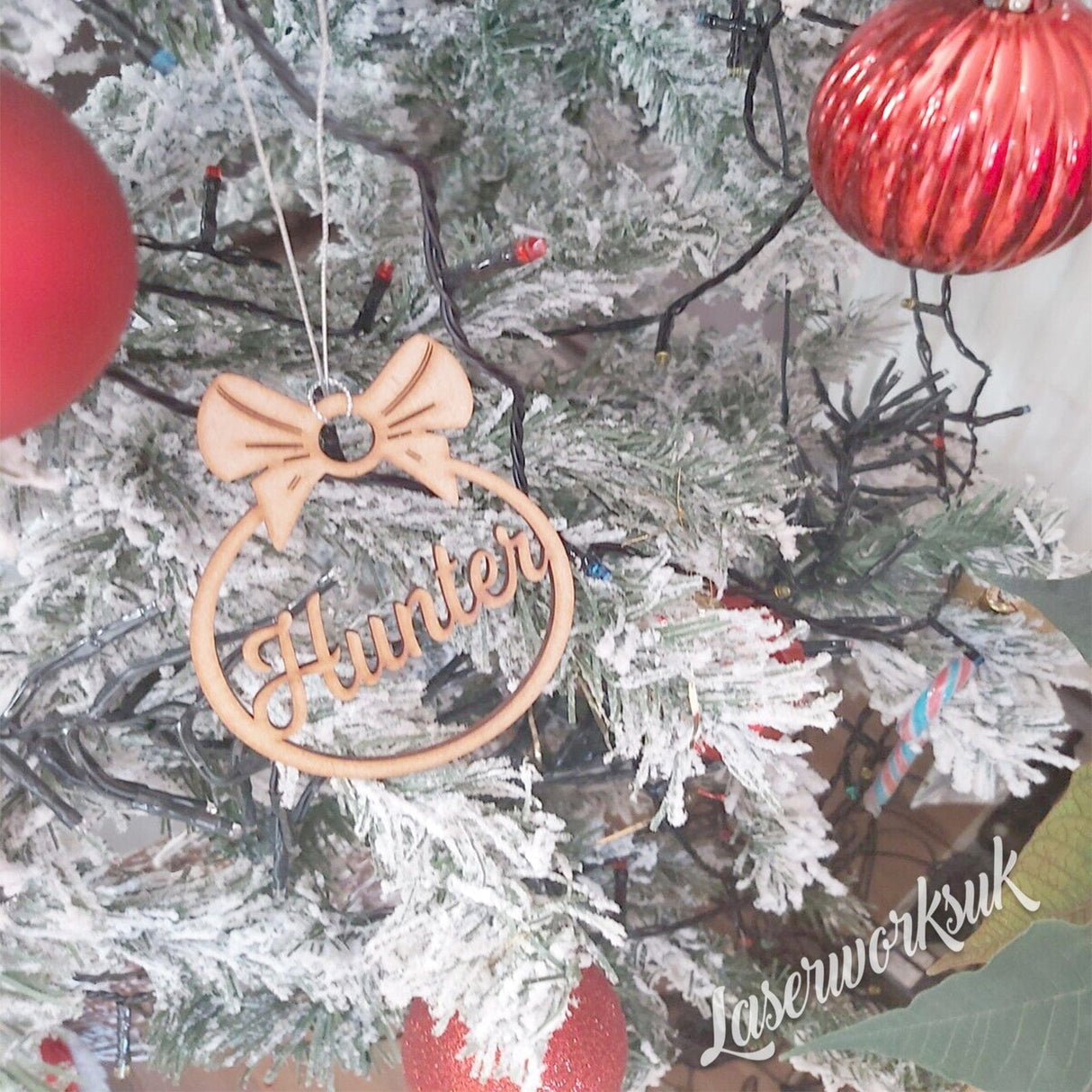 Bow Shape Christmas Bauble - Personalised With Name - LaserworksUK