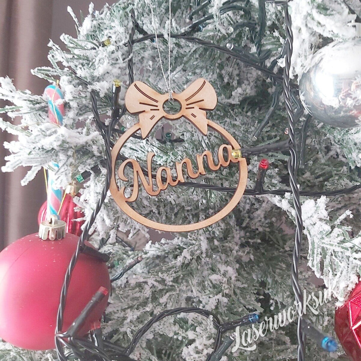 Bow Shape Christmas Bauble - Personalised With Name - LaserworksUK
