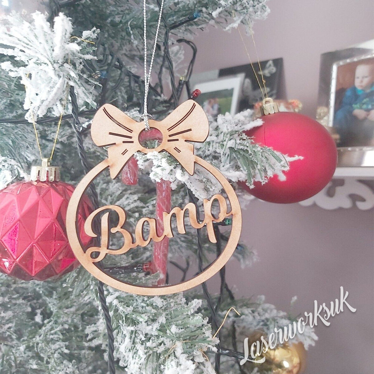 Bow Shape Christmas Bauble - Personalised With Name - LaserworksUK