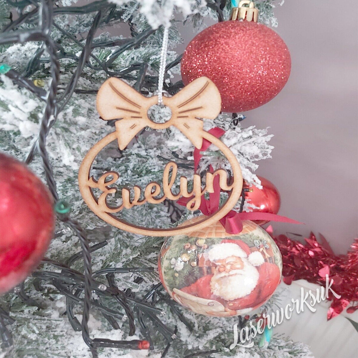 Bow Shape Christmas Bauble - Personalised With Name - LaserworksUK