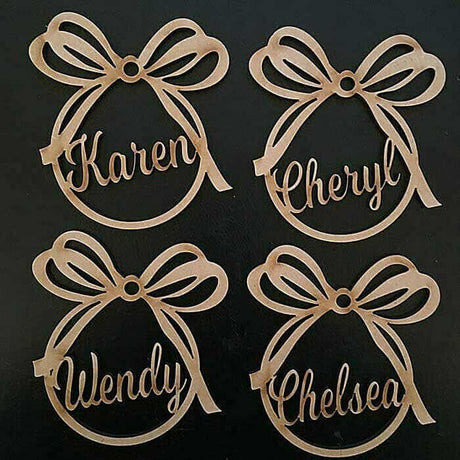 Christmas Tree Baubles Personalised Decorations Wooden Presen gift tags Xmas - LaserworksUK