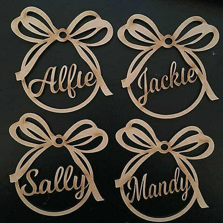 Christmas Tree Baubles Personalised Decorations Wooden Presen gift tags Xmas - LaserworksUK