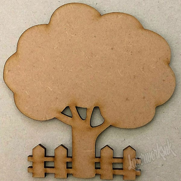 Craft Tree Shape With Fence - MDF Craft Shapes - LaserworksUK