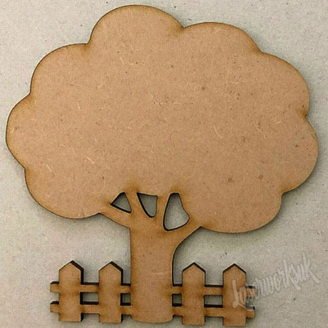 Craft Tree Shape With Fence - MDF Craft Shapes - LaserworksUK