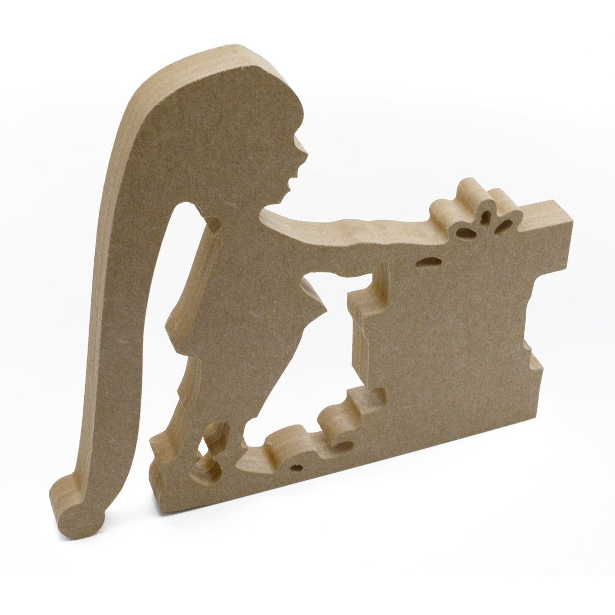 Freestanding Elf Pushing Christmas Present Shapes - Laserworksuk