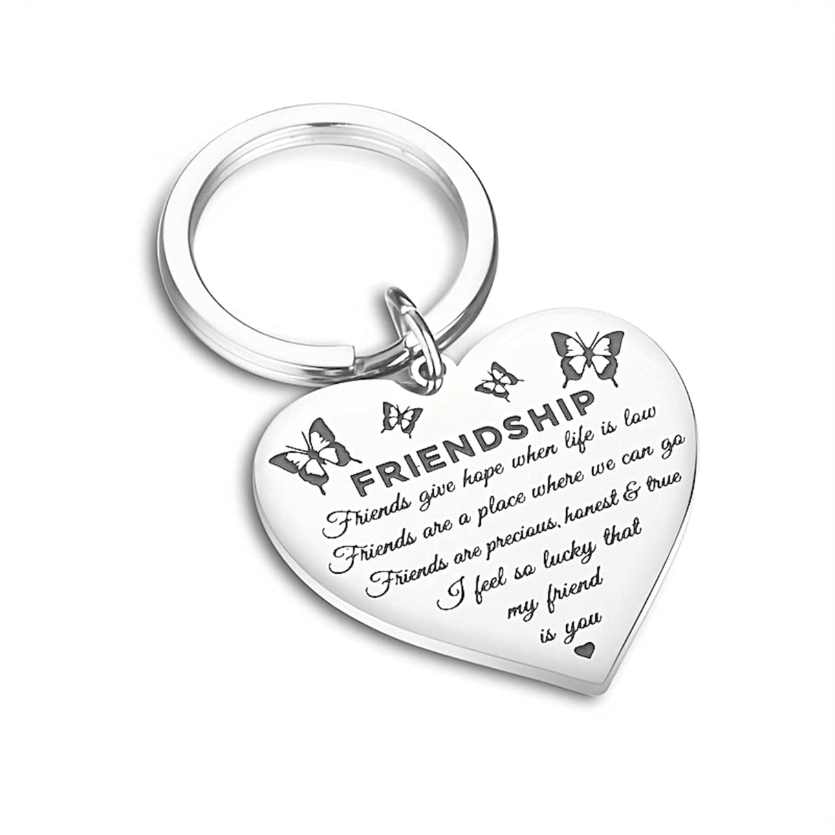 Friendship Heart Keyring - Stainless Steel Keychain - LaserworksUK