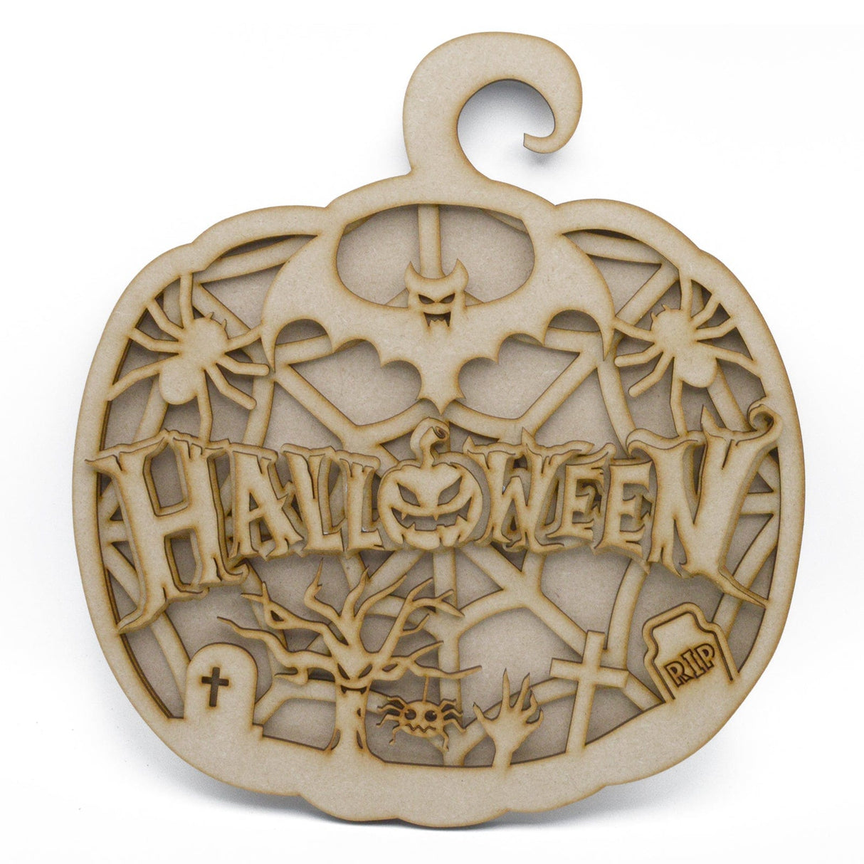 Halloween Scary Pumpkin - Wooden 3D Layered Door Hanger - LaserworksUK