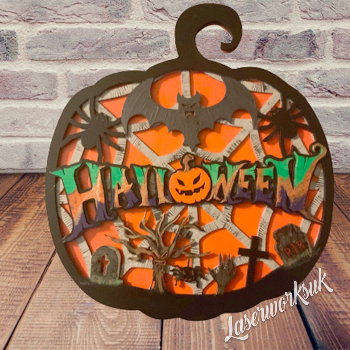 Halloween Scary Pumpkin - Wooden 3D Layered Door Hanger - LaserworksUK