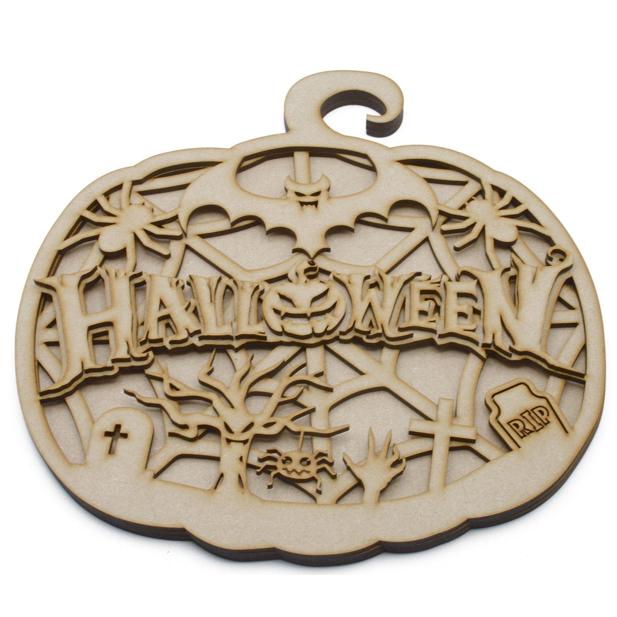 Halloween Scary Pumpkin - Wooden 3D Layered Door Hanger - LaserworksUK