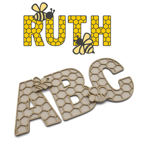 Honeycomb Bee Alphabet Layered Letters 1x FREE Bee Per Letter - LaserworksUK