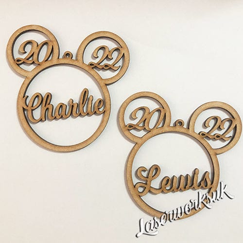Personalised Mickey Mouse Head Christmas Tree Bauble - LaserworksUK
