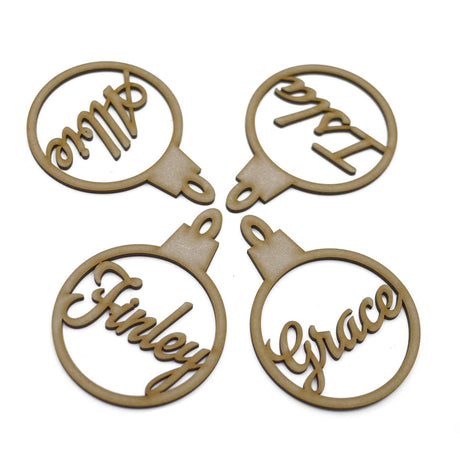 4x Personalised Named Christmas Tree MDF Baubles - LaserworksUK