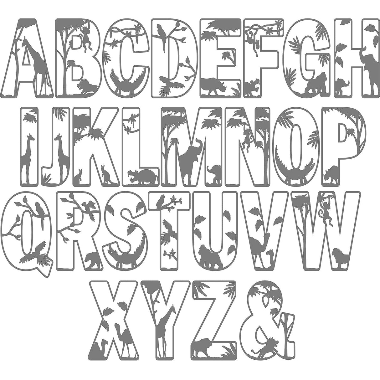Safari Animal Theme Layered Letters - Full Alphabet Set Available - LaserworksUK