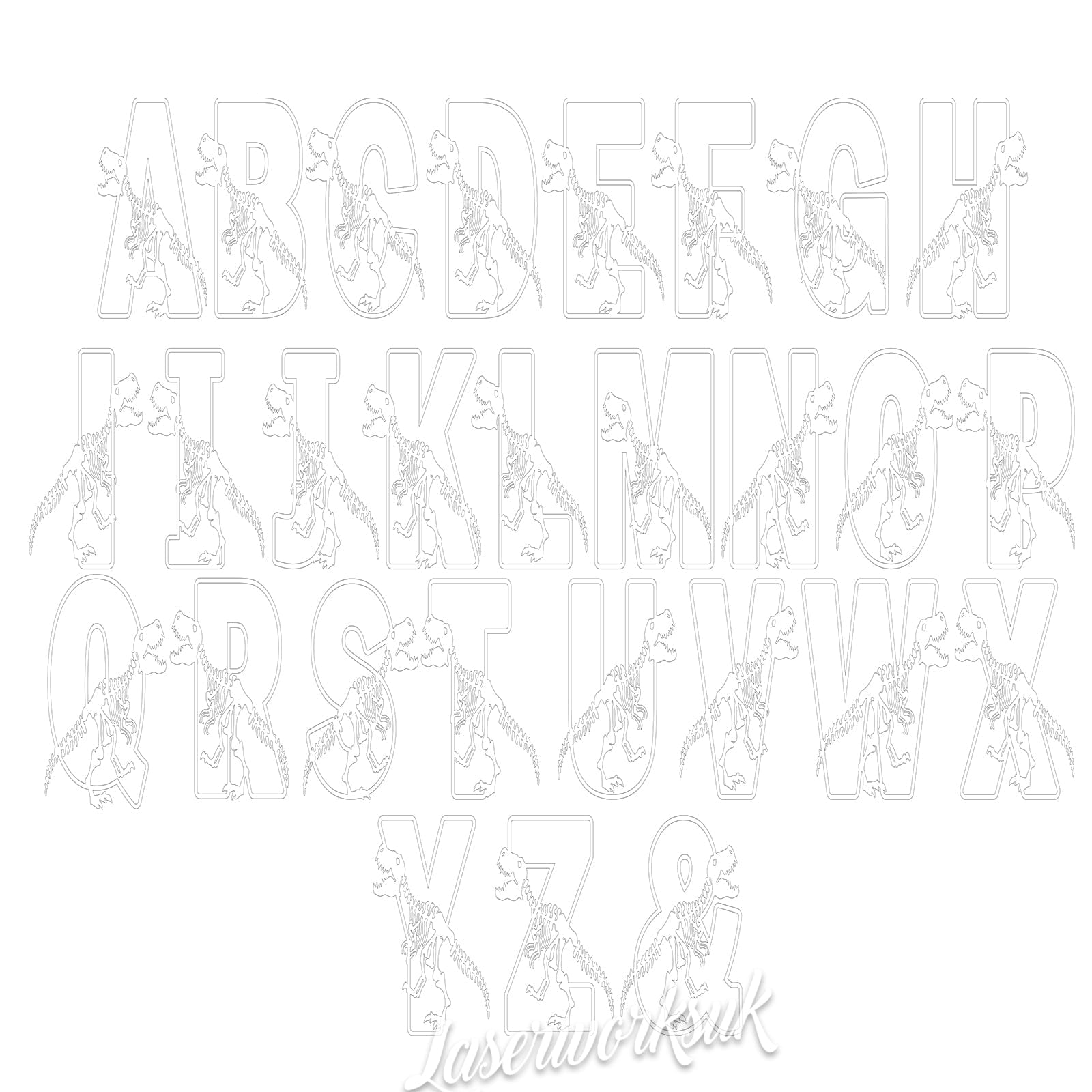 T-Rex Skeleton Dinosaur Alphabet Letters - Full Alphabet Set Available - LaserworksUK