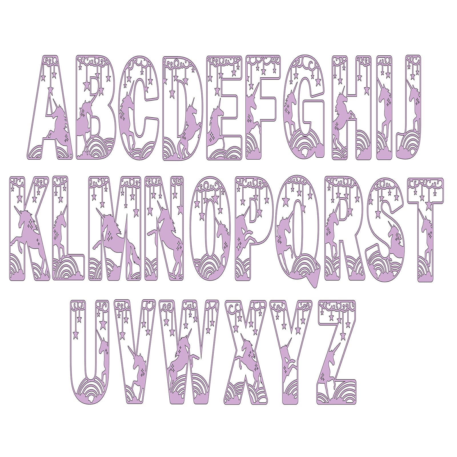 Unicorn Theme Layered Letters - Full Alphabet Set Available - LaserworksUK