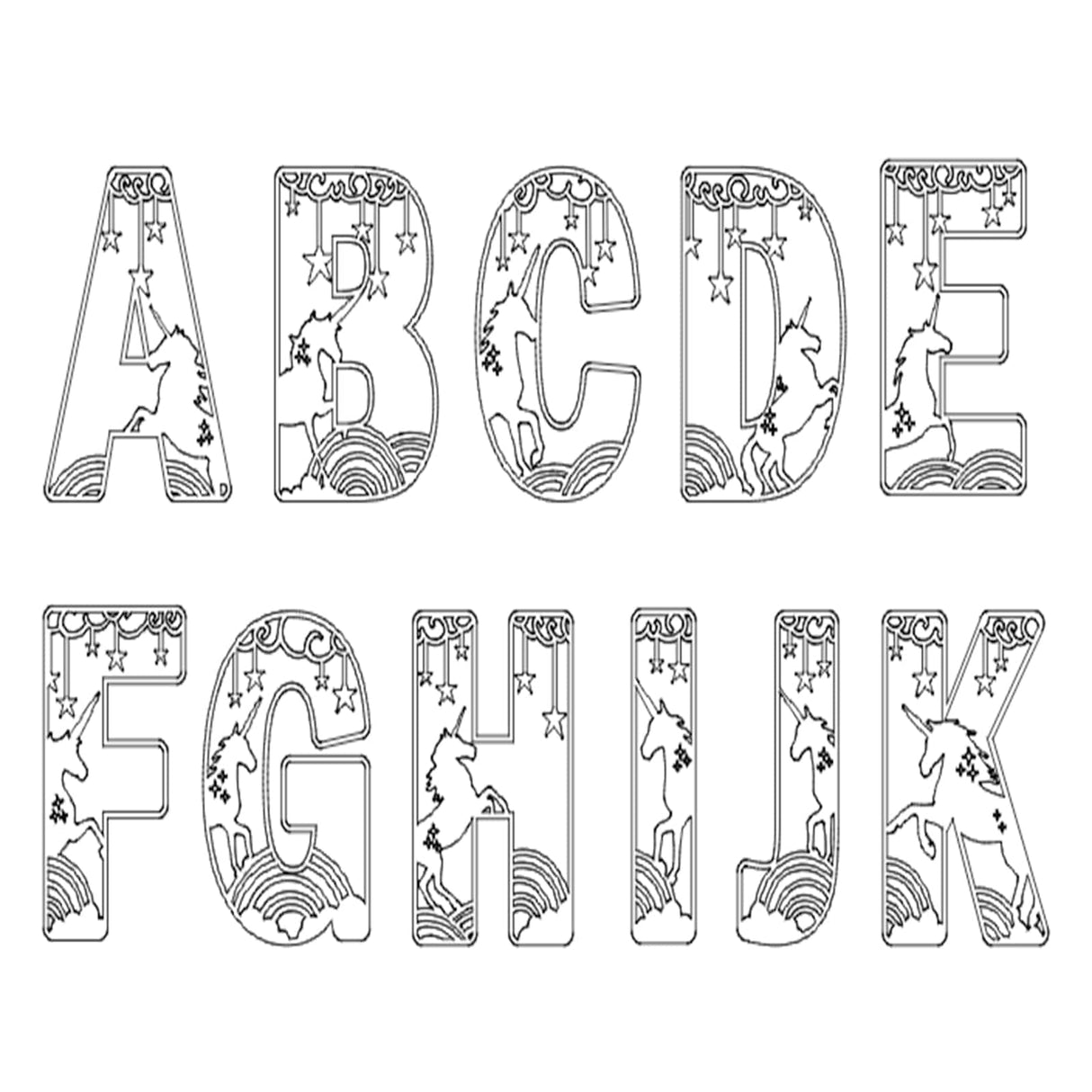 Unicorn Theme Layered Letters - Full Alphabet Set Available - LaserworksUK