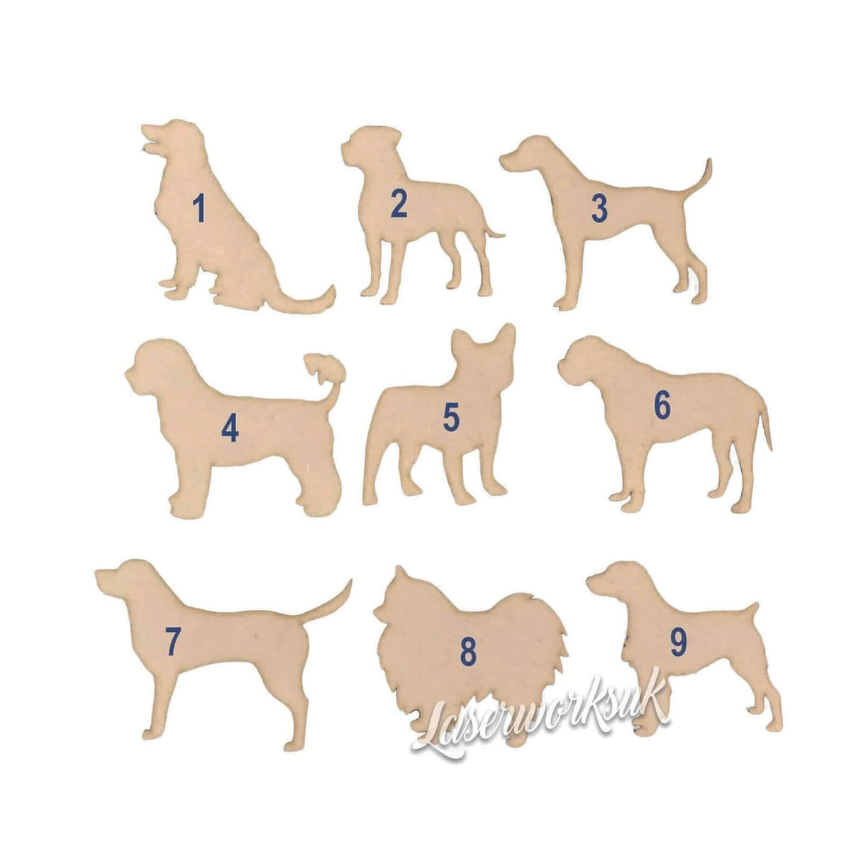 Wooden MDF Dog Craft Shapes - 60+ Breeds Available - Laserworksuk