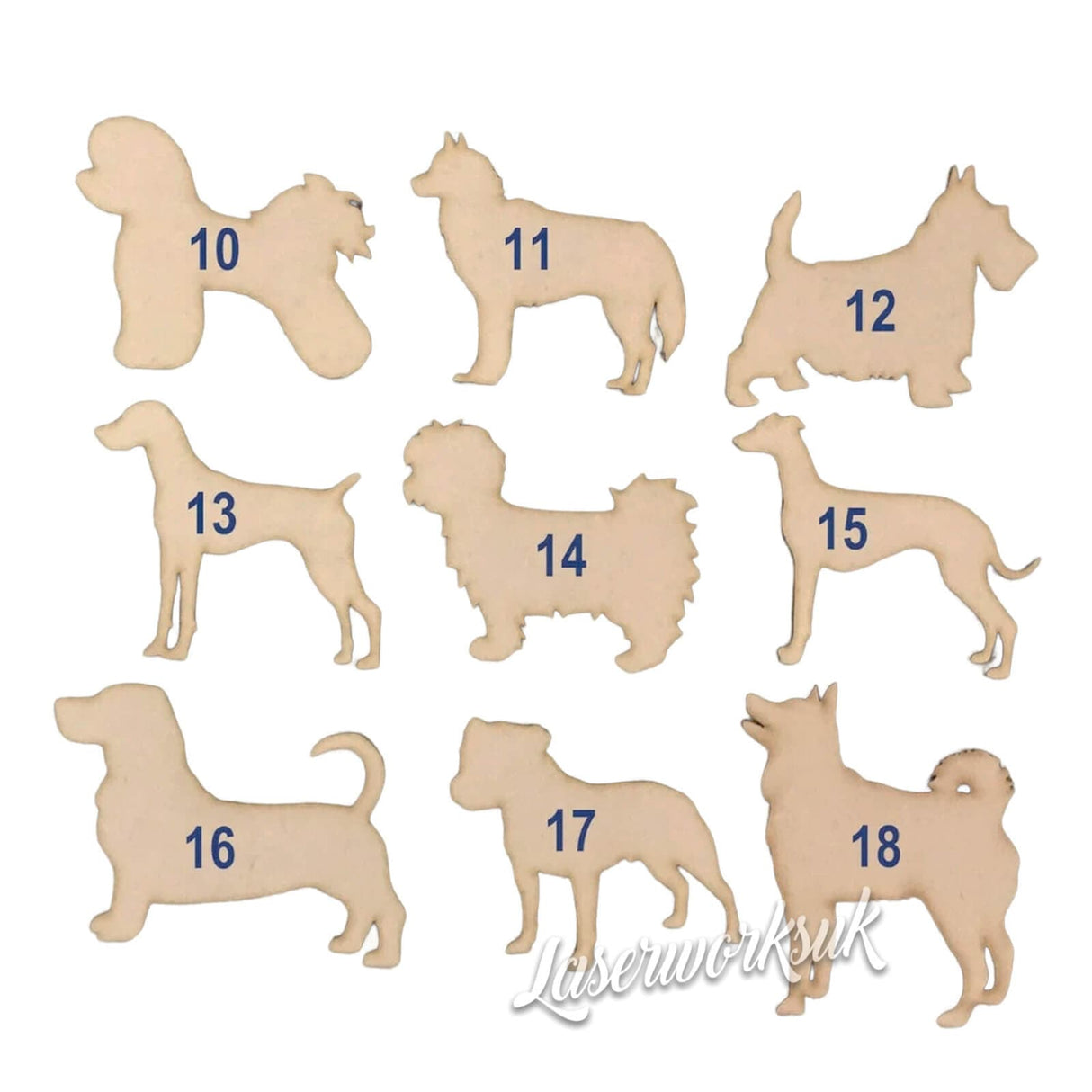 Wooden MDF Dog Craft Shapes - 60+ Breeds Available - Laserworksuk