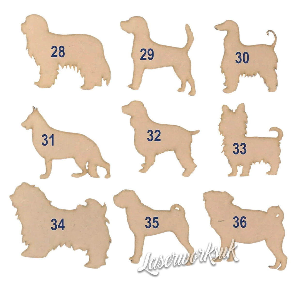 Wooden MDF Dog Craft Shapes - 60+ Breeds Available - Laserworksuk