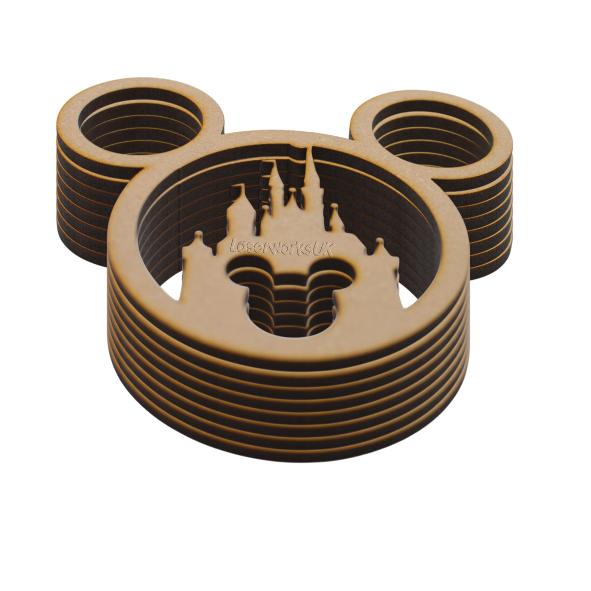 Wooden Mickey Mouse Head & Castle Craft Shapes - LaserworksUK