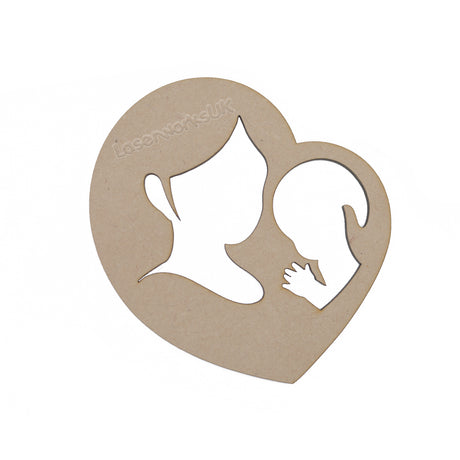 Mother & Baby Heart Wood Shape - LaserworksUK