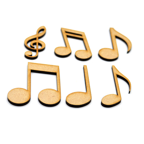 6 x Wooden Music Notes - Craft Shapes - Laserworksuk