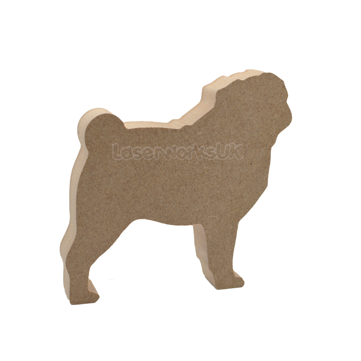 Freestanding Wooden Pug Dog Shape - Laserworksuk
