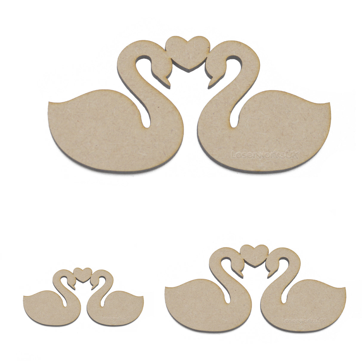 2 Swans with love Heart - MDF Craft Shapes - LaserworksUK